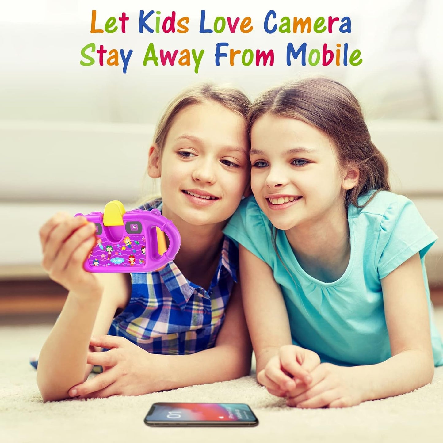 Kids Waterproof Camera Gifts for Toddler, 1080P HD Digital Video Camera with 2.4'' IPS Screen, Fill Lights, Children Selfie Underwater Camera Toy for Little Girls with TF Card, Silicone Handle