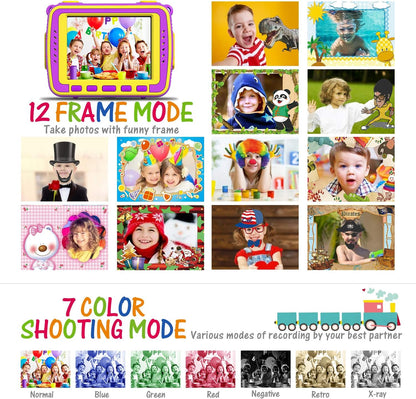 Kids Waterproof Camera Gifts for Toddler, 1080P HD Digital Video Camera with 2.4'' IPS Screen, Fill Lights, Children Selfie Underwater Camera Toy for Little Girls with TF Card, Silicone Handle